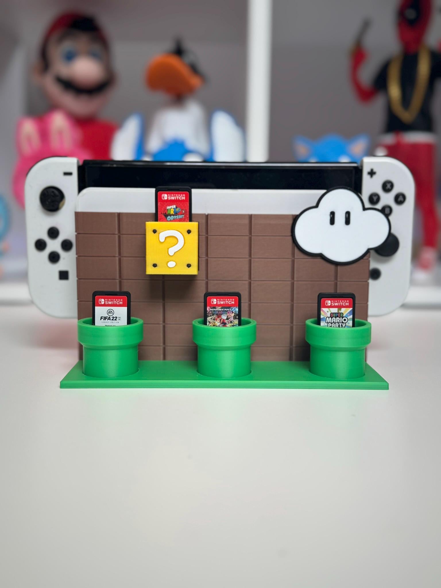 Base Nintendo Switch inspirada en Super Mario, soporte para organizar 12 cartuchos y consola, para juegos dock estación base