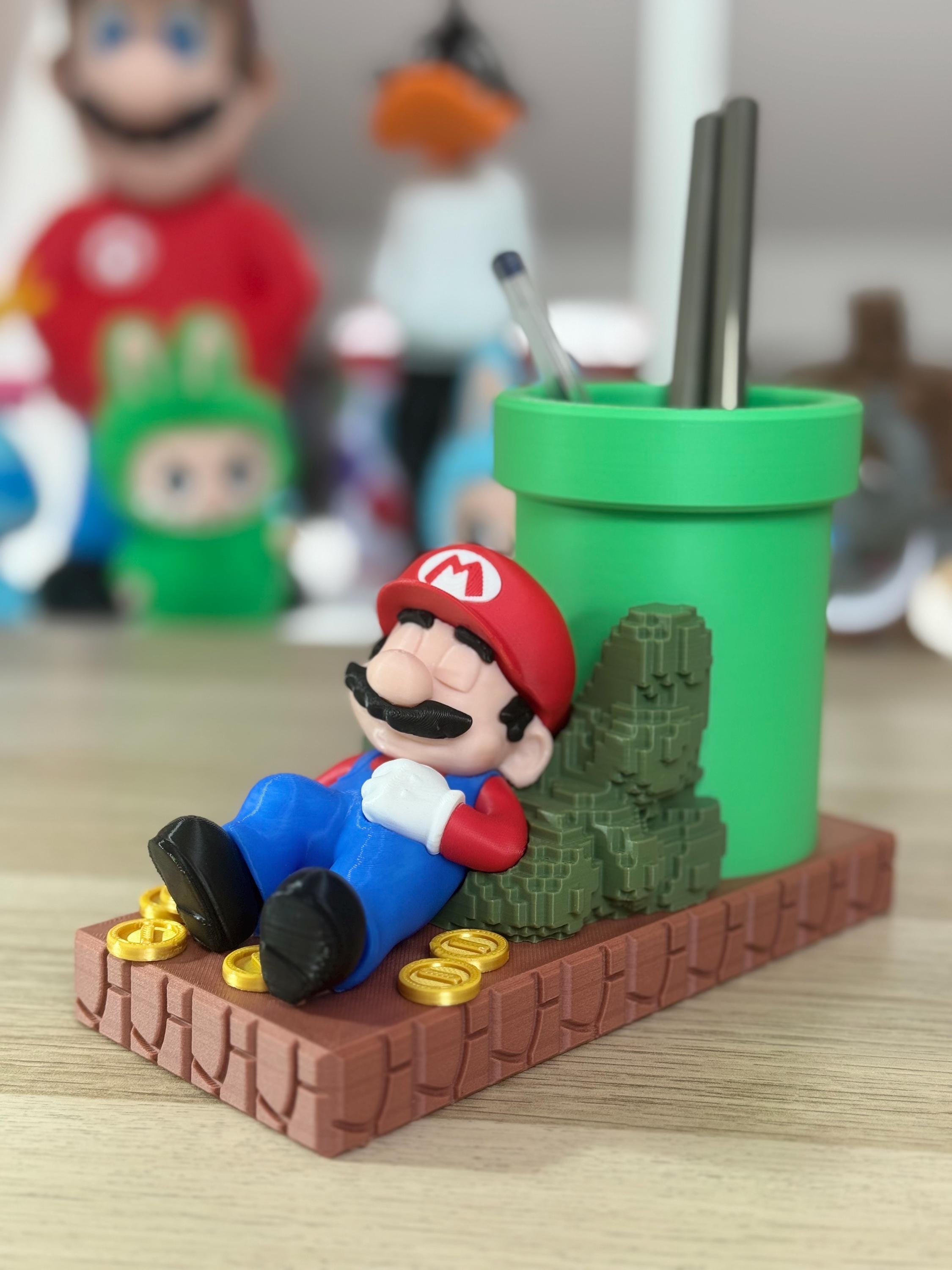 Organizador de lápices MARIO BROS, portalápices fans de Nintendo. Organizador escritorio portalapiceros retro Super Mario