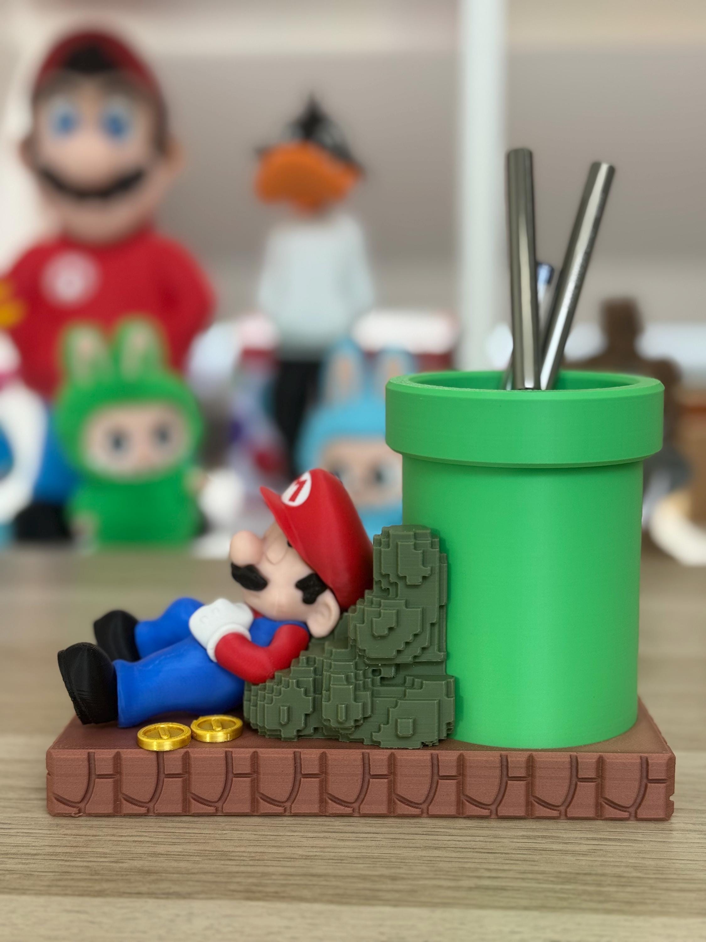 Organizador de lápices MARIO BROS, portalápices fans de Nintendo. Organizador escritorio portalapiceros retro Super Mario